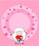 Cute white sheep holding roses