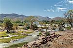 View of Epupa Falls and distant mountains, Namibia