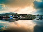 Moored barges at Graiguenamanagh on Barrow Navigation Canal, Ireland