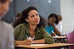 University student looking up during exam