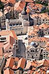 Europe, Croatia, Dalmatia, Dubrovnik, elevated view of the historic centre of town  - the Old City of Dubrovnik Unesco World Heritage site - showing the Church of St. Blaise (Crkva Svetog Vlaha) and Cathedral of the Assumption of the Virgin Mary and fortified walls