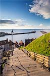 United Kingdom, England, North Yorkshire, Whitby. The harbour and199 Steps.