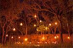 India, Rajasthan, Ranthambore. The outdoors dining area at Sher Bagh, a luxurious tented camp situated close to the entrance of Ranthambore National Park.