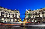 Piazza della Repubblica at twilight looking down towards Via Nazionale, Trevi, Rome, Lazio, Italy.