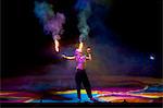 Italy, Sicily, Enna. Flame eater during his act in a Circus.