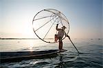 Myanmar, Shan state,  Nyaungshwe Township. Local Intha fishermen fishing (MR)