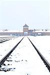 Europe, Eastern Europe, Poland, Auschwitz-Birkenau (German Nazi Concentration and Extermination Camp) Memorial and State Museum, railway lines leading to the entrance of the camp