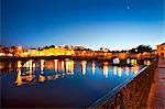 Sunset, Rio Gilao and roman bridge, Tavira, Algarve, Portugal