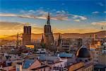 Barri Gotic skyline at sunset with Cathedral of the Holy Cross and Saint Eulalia, Barcelona, Catalonia, Spain