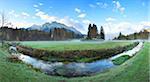 Landscape of the highest Mountain in Germany (Zugspitze) in the distance, on an early morning in autumn, view from Tirol, Austria