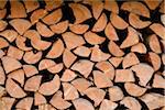 Close-up of stacked firewood in autumn, Upper Palatinate, Bavaria, Germany