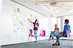 Businesswoman giving presentation to colleagues in creative office space