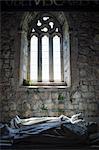 White marble tombs of Duke and Duchess of Argyll, George Douglas VIII eighth Duke and wife Ina, inside Iona Abbey, Isle of Iona, Inner Hebrides and Western Isles, Scotland, United Kingdom, Europe