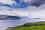 Panoramic view across Loch Na Keal on the Isle of Mull to the sea in the Inner Hebrides, Western Isles, Scotland, United Kingdom, Europe