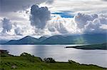 Panoramic view across Loch Na Keal to Ben More mountain on the Isle of Mull, Inner Hebrides, Western Isles, Scotland, United Kingdom, Europe