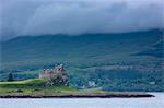 Sound of Mull and Duart Castle, home of Maclean clan, on the Isle of Mull in the Inner Hebrides, Western Isles, Scotland, United Kingdom, Europe