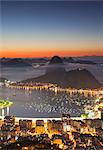 View of Sugarloaf Mountain and Botafogo Bay at dawn, Rio de Janeiro, Brazil, South America