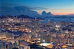 View of Kowloon and Hong Kong Island at sunset, Hong Kong, China, Asia