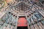 Detail of the tympanum on Notre Dame de Strasbourg Cathedral, UNESCO World Heritage Site, Strasbourg, Bas-Rhin, Alsace, France, Europe