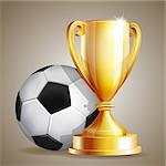 Gold cup with a football ball. Vector illustration