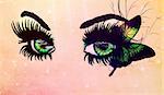Beautiful fantasy green eyes with long black lashes and butterfly.