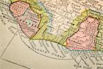 Ivory Coast of Africa on vintage 1920s map, selective focus (printed in 1926 - copyrights expired)