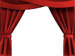 3d illustration of red curtains opened over white background