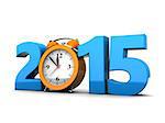 3d illustration of 2015 year sign and clock, over white background