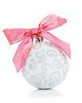 Christmas bauble with red ribbon. Isolated on white background