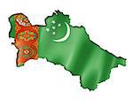 Turkmenistan flag map, three dimensional render, isolated on white