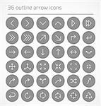 Set of outline arrow icons on gray circles. Vector illustration