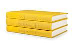 stack of vintage books in a yellow cover on a white background