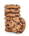 stack of chocolate chip cookies isolated on white background.