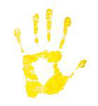 lemon yellow handprint on an isolated white background