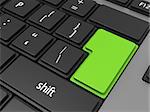 Green Enter button on computer keyboard background, 3d render