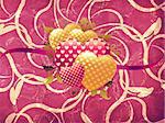 Illustration of abstract hearts on retro floral background.