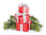 Three christmas gift boxes. Isolated on white background