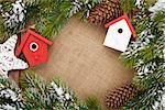 Christmas decor and snow fir tree with copy space