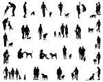 Black silhouettes  of people with dog, vector