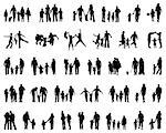 Big set of black silhouettes of families, vector