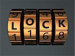 3d illustration of code lock dial with text 'lock' on it