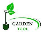 garden background with shovel and green leaf with decorative line