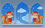 Castle window with Christmas theme - eps10 vector illustration.