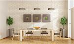 Contemporary dining room with wooden table and chairs - rendering