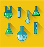 Illustration icons of chemical test tubes with shadows, modern flat style - vector