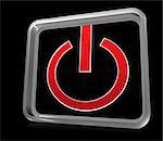 A big power button icon on black background