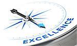 Excellence background concept. Compass needle pointing a blue word, decorative image suitable for left bottom angle of a page.