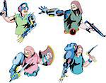 Colorful cyborgs. Set of biomechanical vector illustrations.