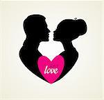 Vector illustration of Couple's silhouette kissing image