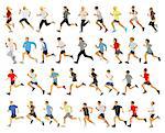 Large collection of running silhouettes, teenagers, boys and girls.